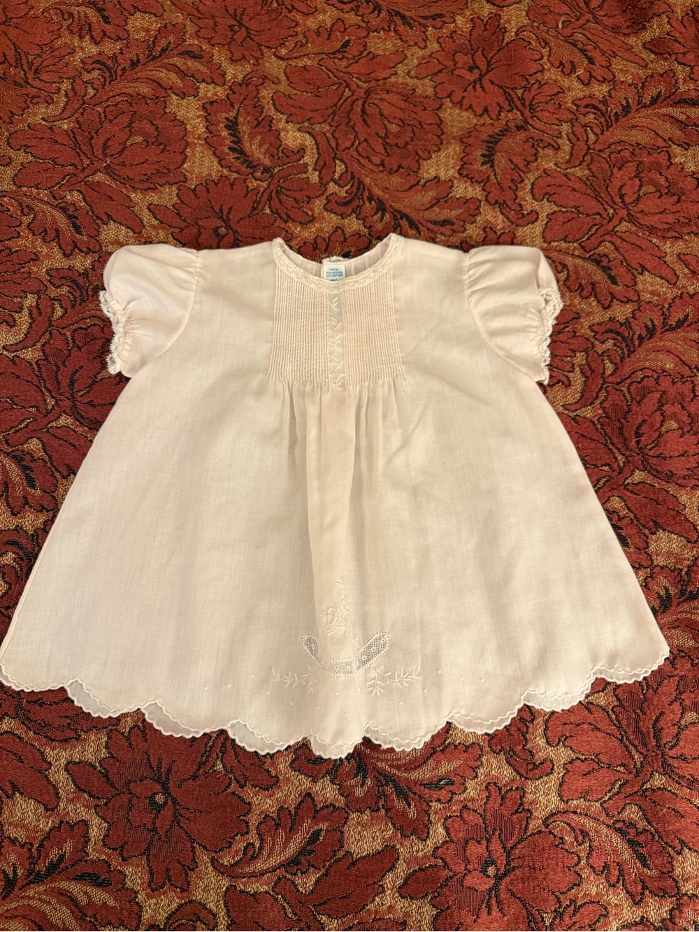 Smocked Pink Baby Girl Dress with Scalloped Hem